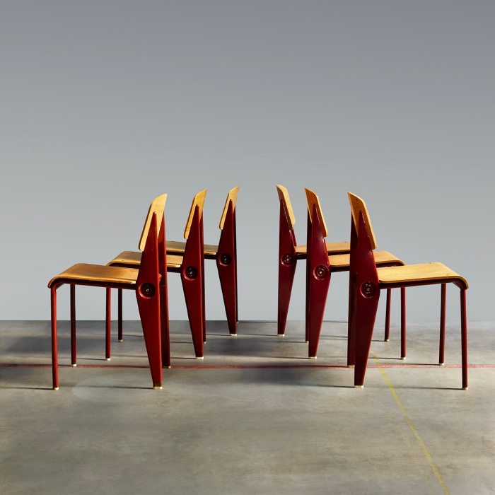 Ensemble de 6 chaises standards démontables Jean Prouvé